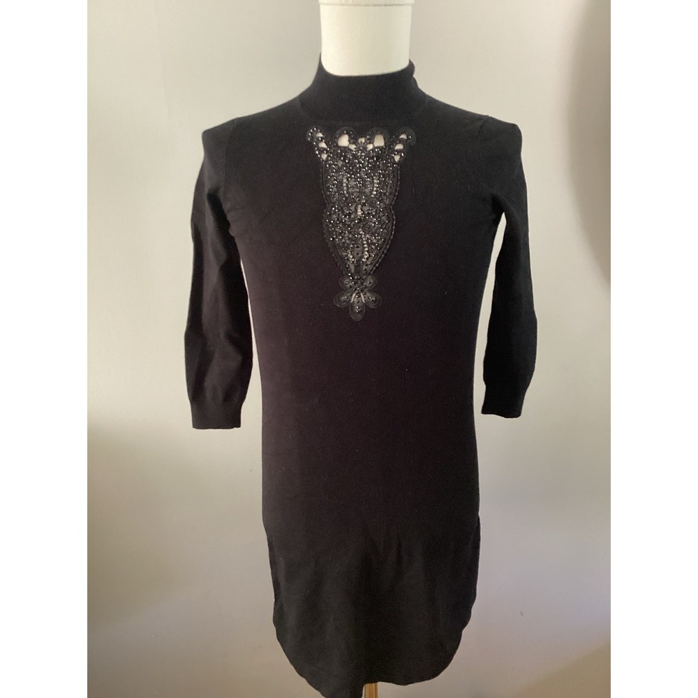 Karen Millen Black Dress Size Small Featuring Intricate Beadwork And Embroidery